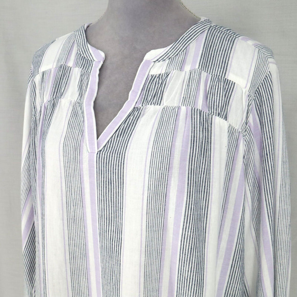 Splendid Top Womens XL White Lavender Stripe Linen Blend Pullover Blouse - Picture 8 of 12